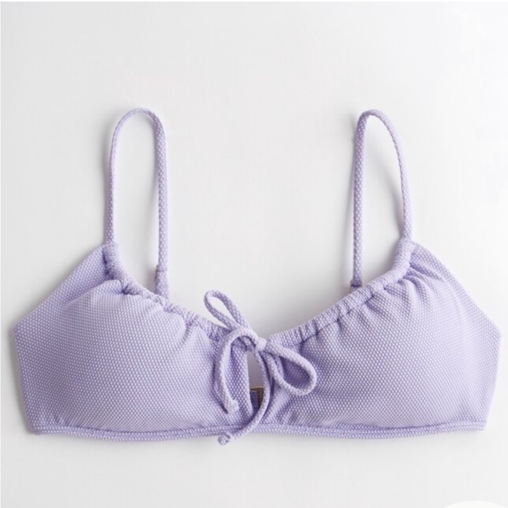 Hollister Swim Purple Bikini Top Textured Cinch Tie Front Keyhole